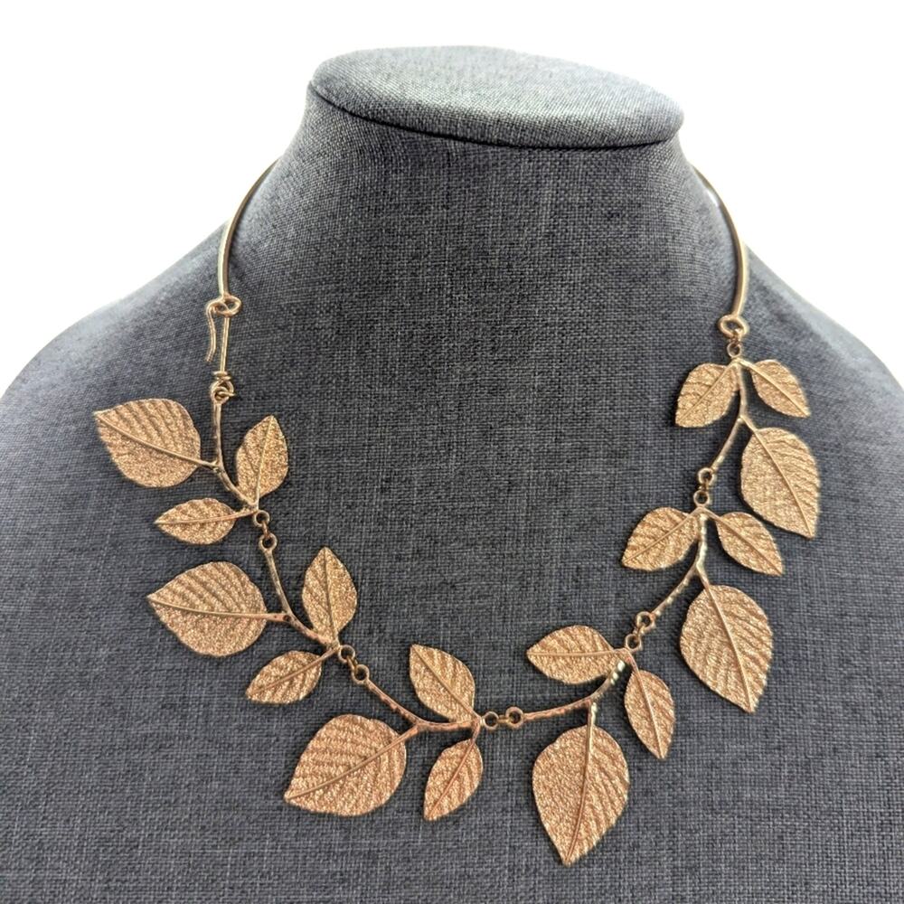 St. Thomas Gold Tone Chain Link Leaf Greek  Collar Boho Wrap Necklace NWT 18"